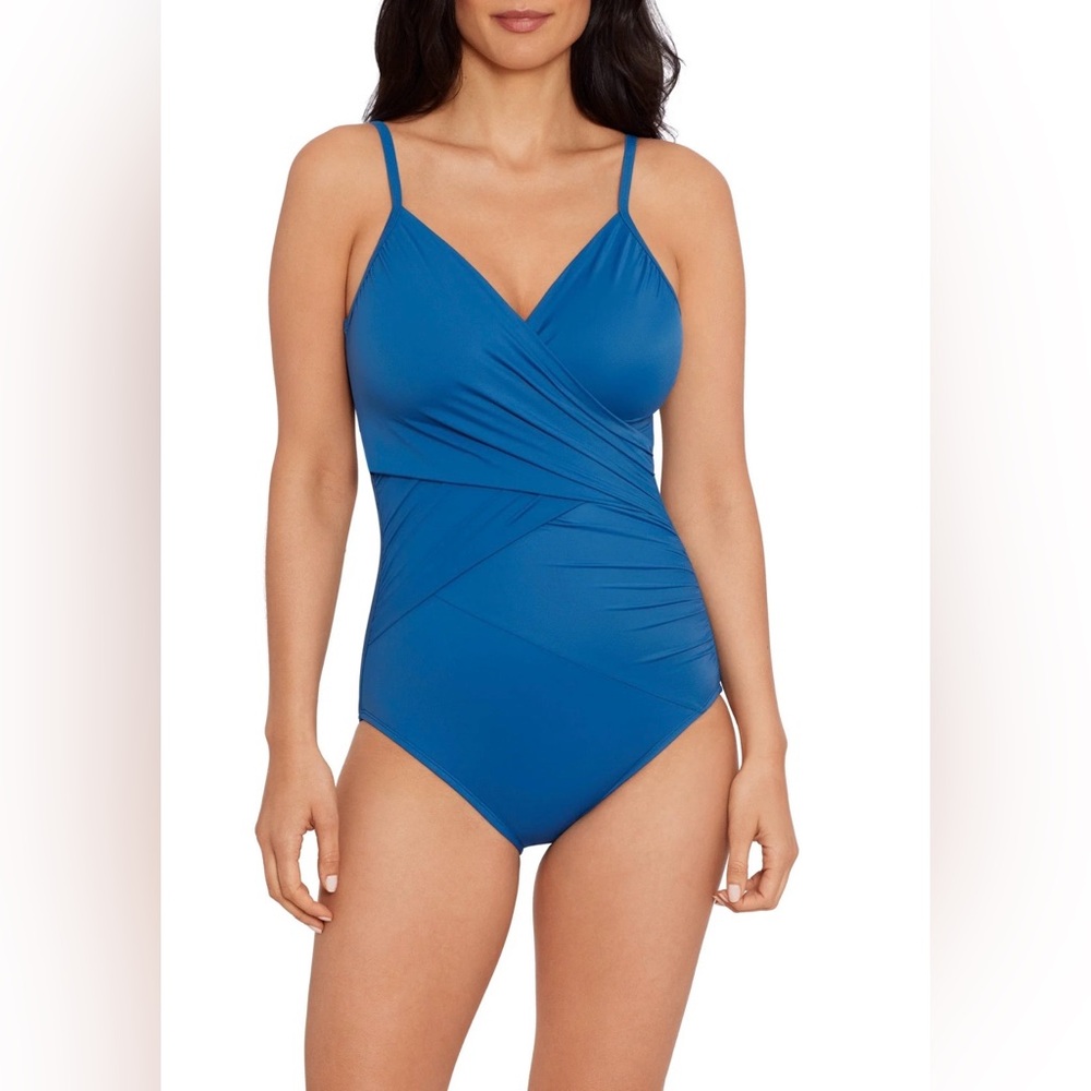 Miracle Brands Turquoise Makenna Ruched One Piece Swimsuit‎ Shaping Flattering